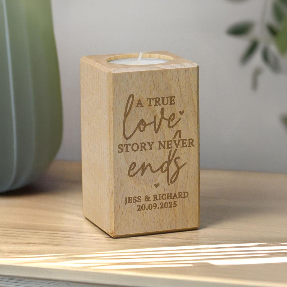 Personalised Love Story Wooden Tealight Holder Extra Image 1